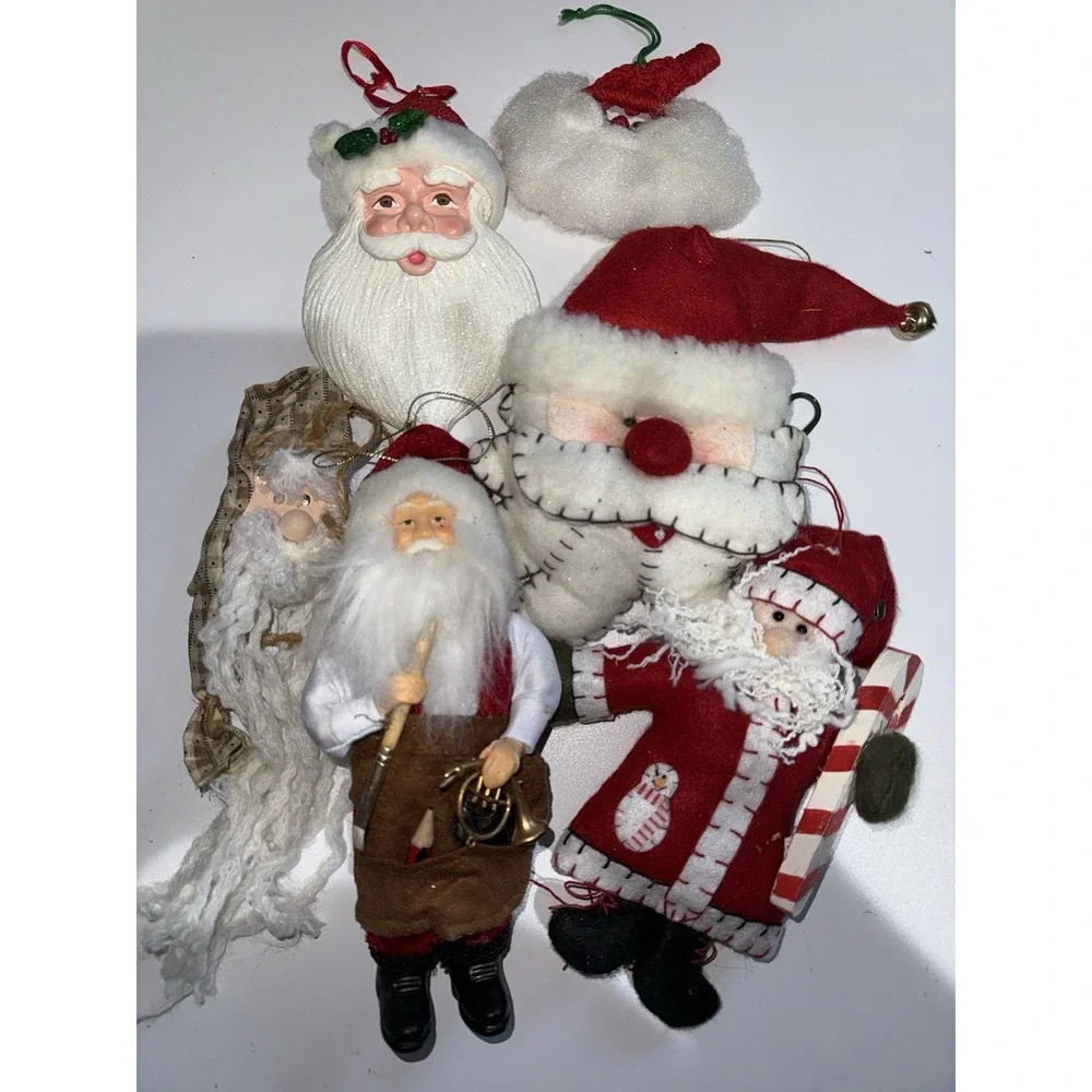 Lot of 6 Christmas Tree Ornaments Small & Large Santa Claus‎ Felt VTG A